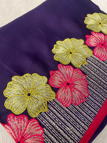 Premium Flora Crepe Silk Saree With Embroidery Border