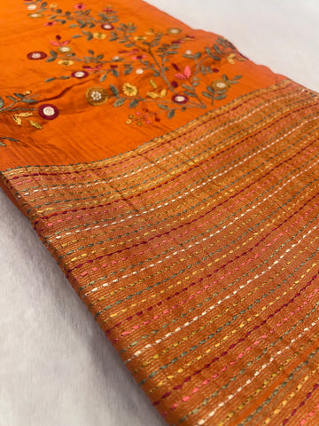Premium Chanderi With Kaatha Work Saree ✨