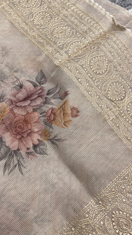 Premium soft digital print embroidered organza
