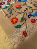 Premium quality semi Paithani silk by Organza- Yellow- 902472