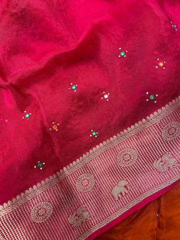 Pure crepe chinnon saree with cutdana work