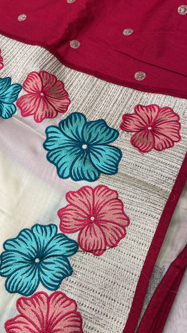 Premium Flora Crepe Silk Saree With Embroidery Border