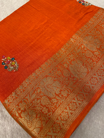 Pure crepe chinnon saree with cutdana work