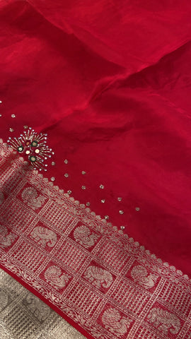 Pure crepe chinnon saree with cutdana work