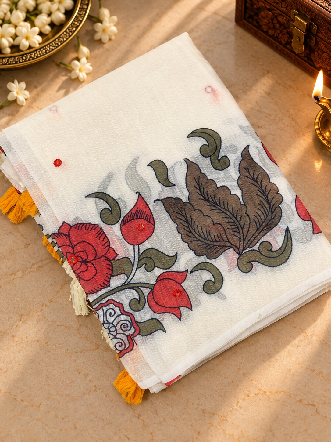 Premium Printed Linen Saree - 902388