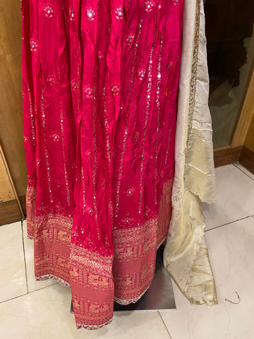 Semi silk lehenga with mirror work and semi stitched blouse