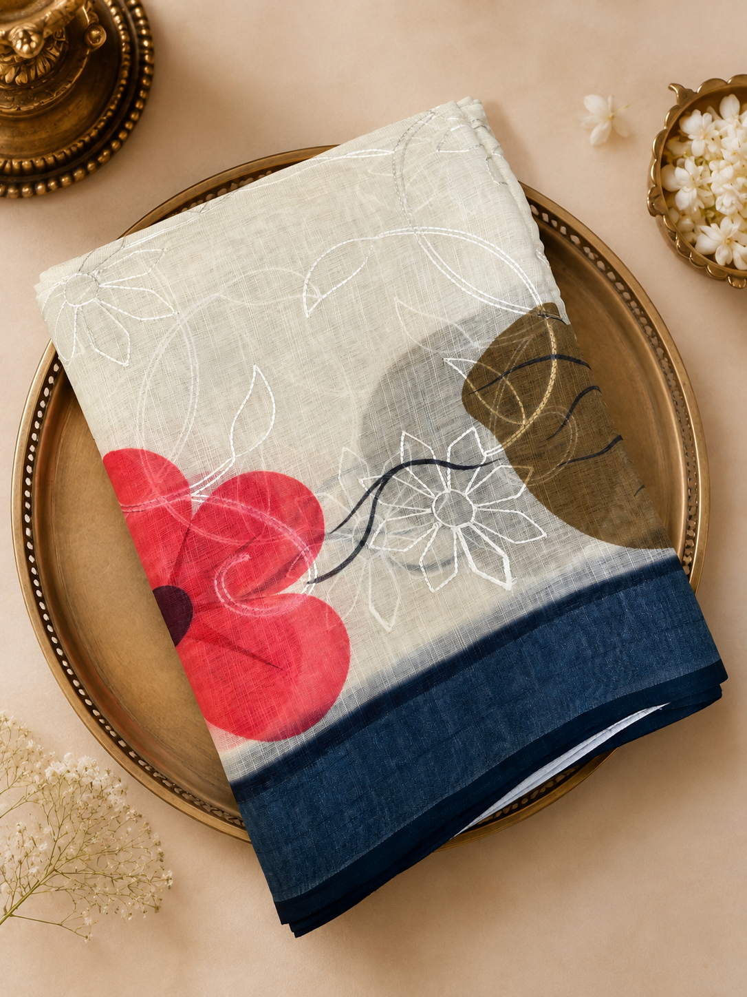 Premium Linen Tissue Embroidery Saree