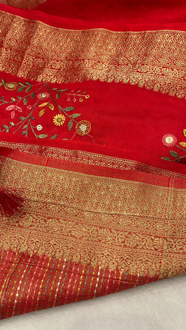 Premium Chanderi With Kaatha Work Saree ✨