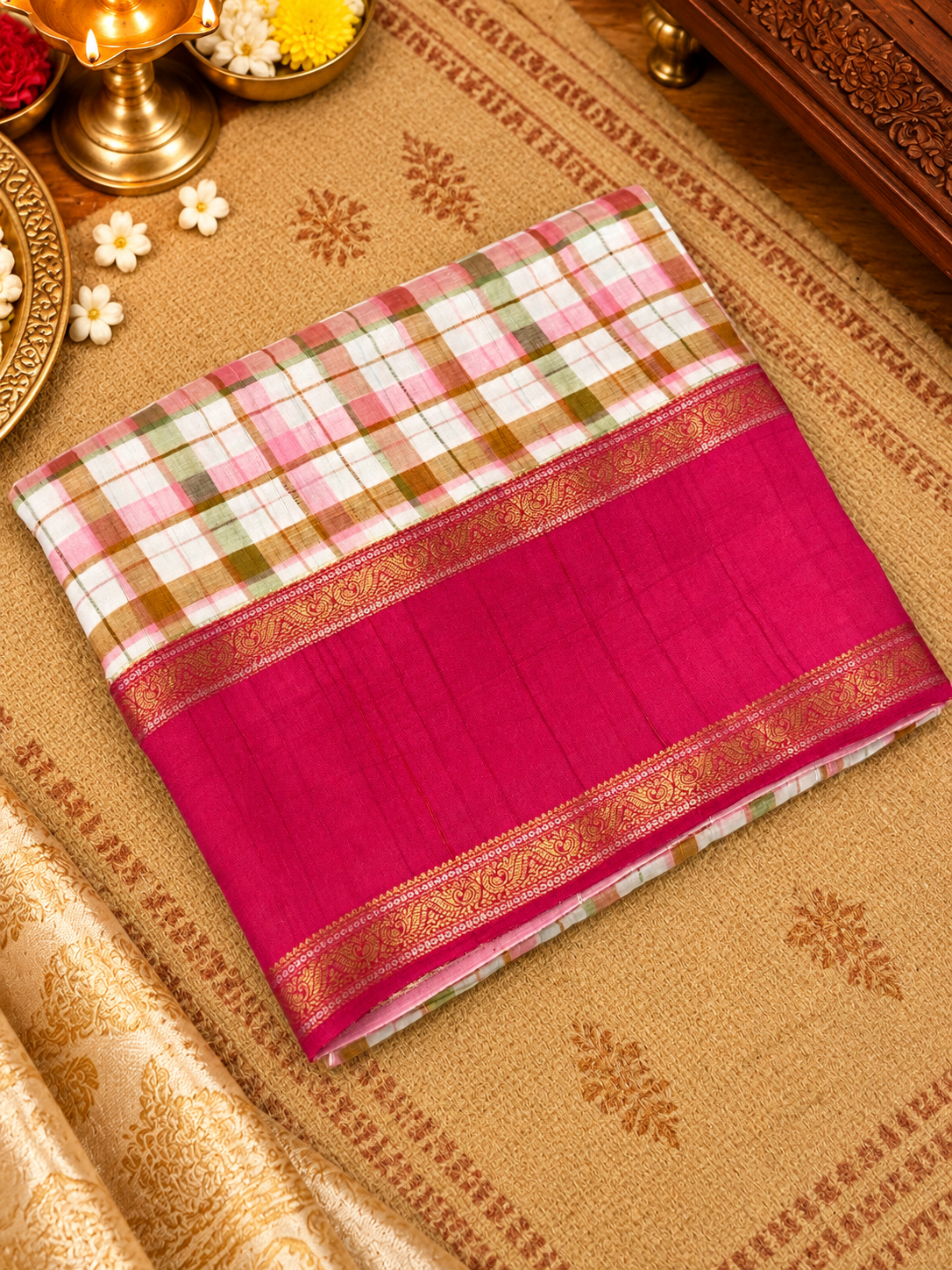Premium Chequered Crepe Silk Saree