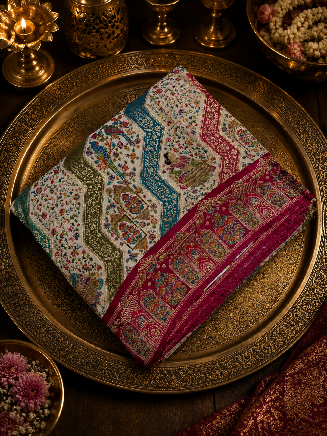 Premium Banarasi Crepe Kalamkari Saree