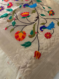 Premium quality semi Paithani silk by Organza- Off white- 902472