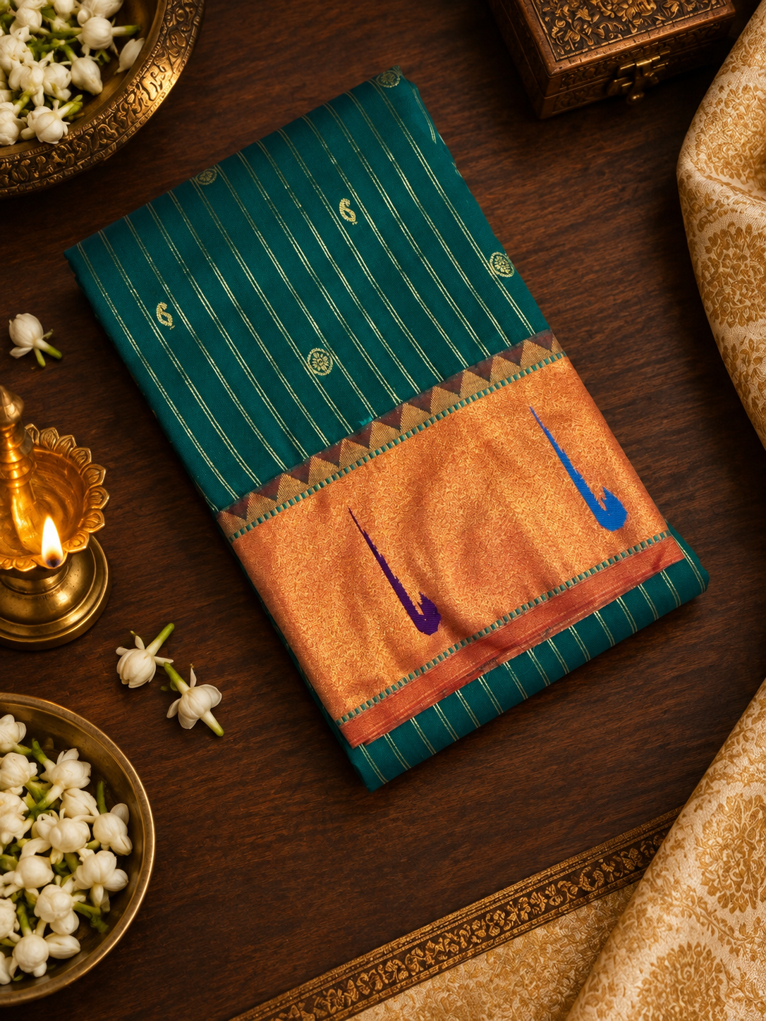 Premium Semi Kanchipuram Silk Saree With Paithani Border (Dark) - 902337