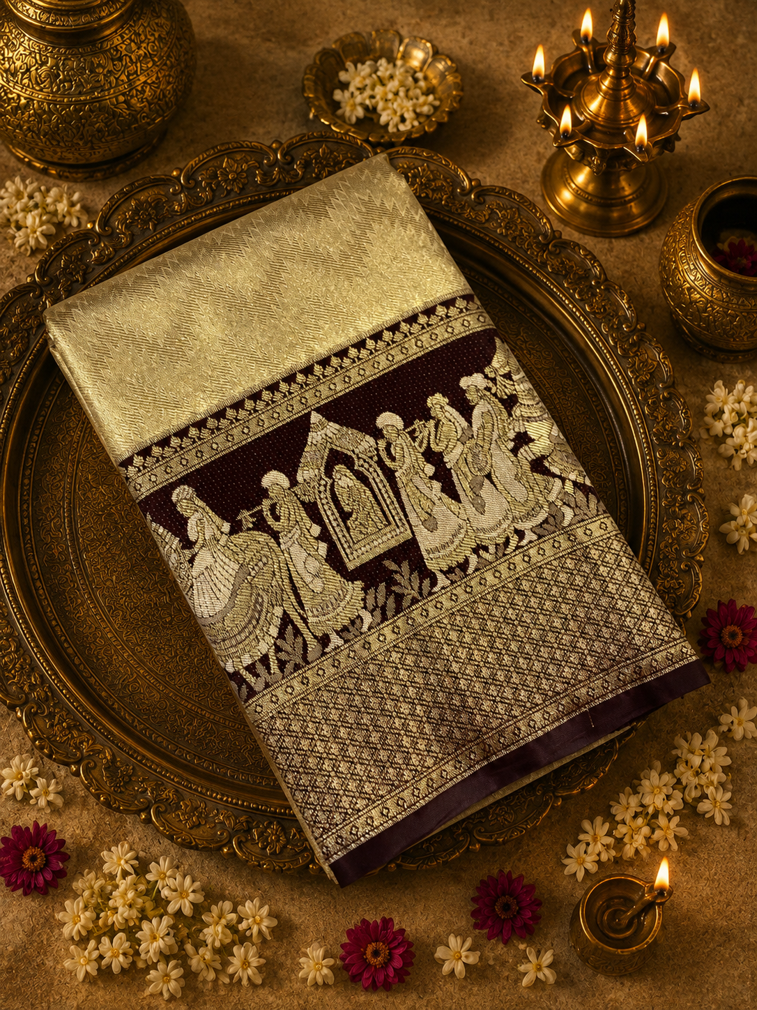 Bridal Semi Tissue Silk Saree (dark gold)