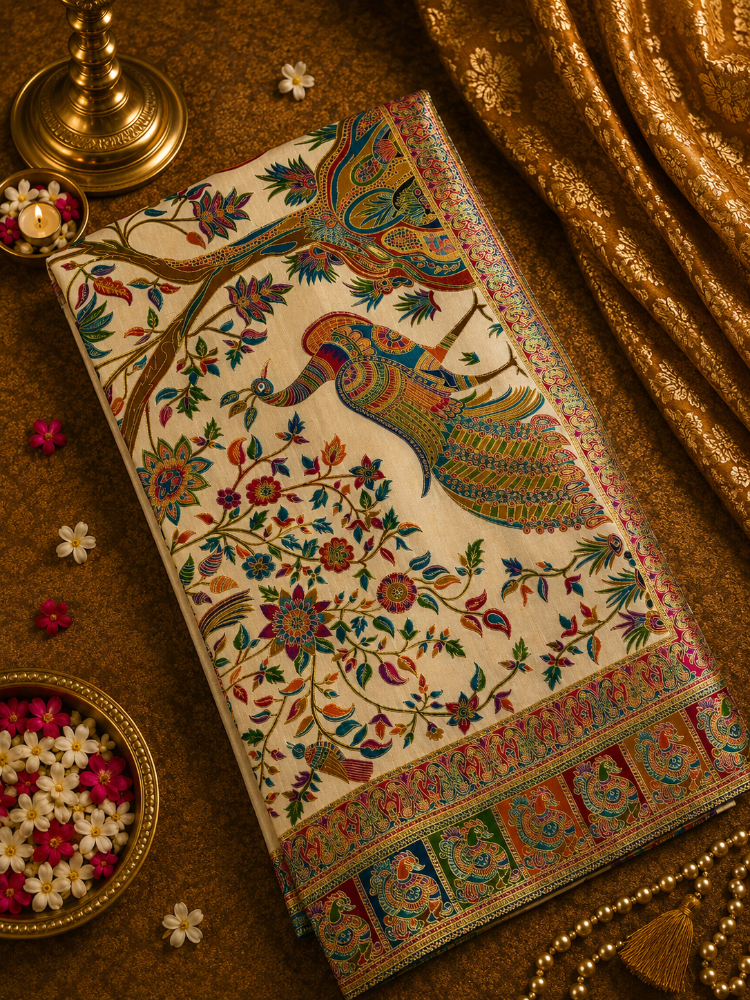Premium Banarasi Crepe Kalamkari Saree