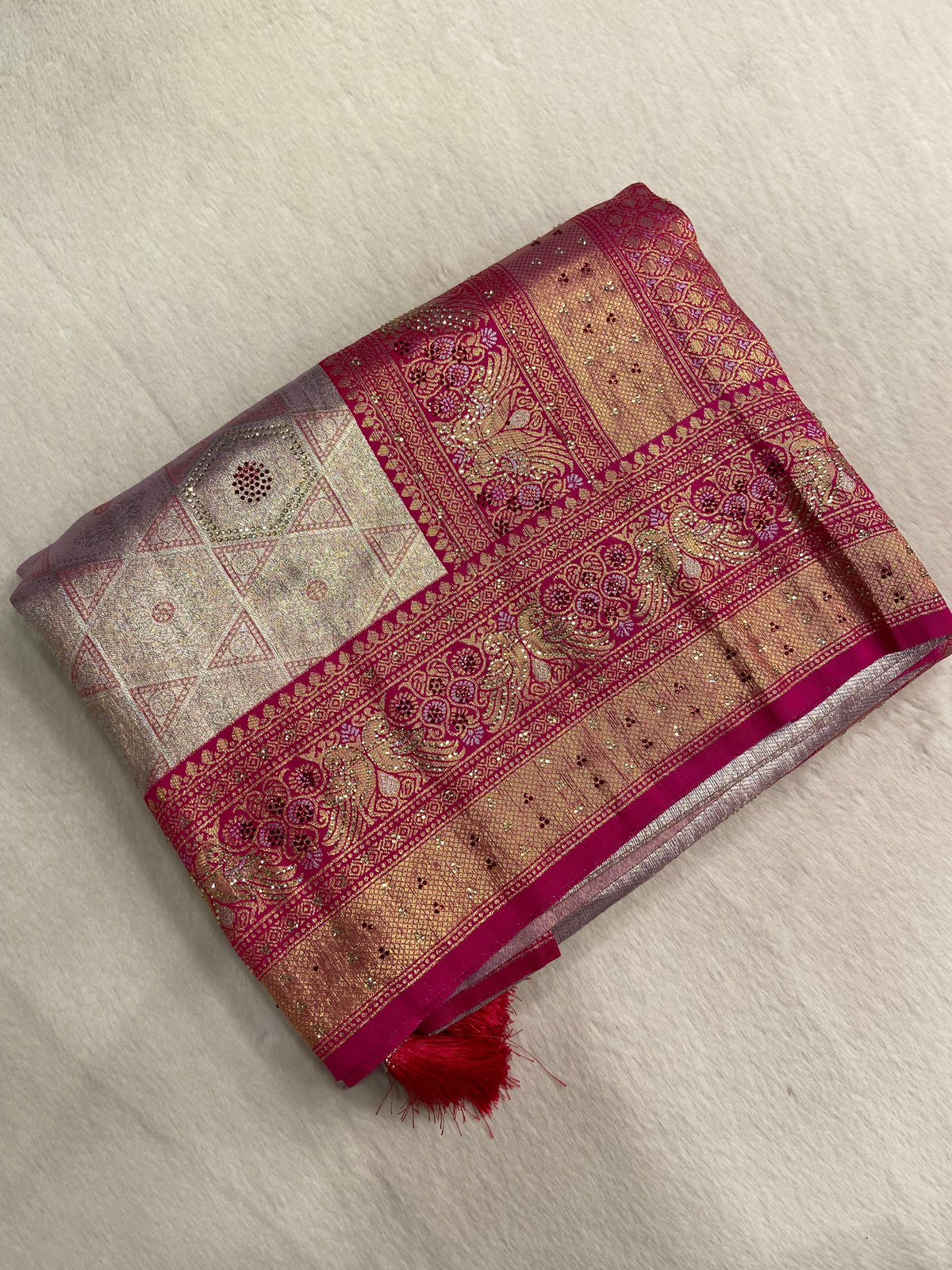 Tissue Bridal Semi Silk with Swarovski work (Lavender)