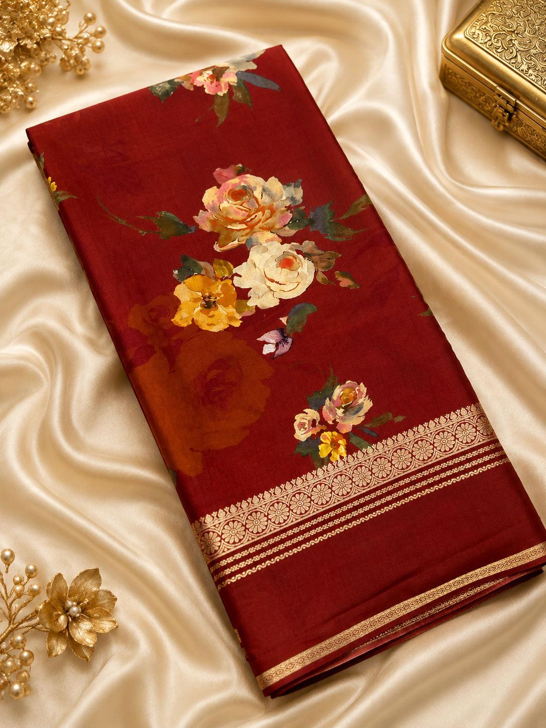 Pure Mix Printed Mysore Crepe Silk Saree