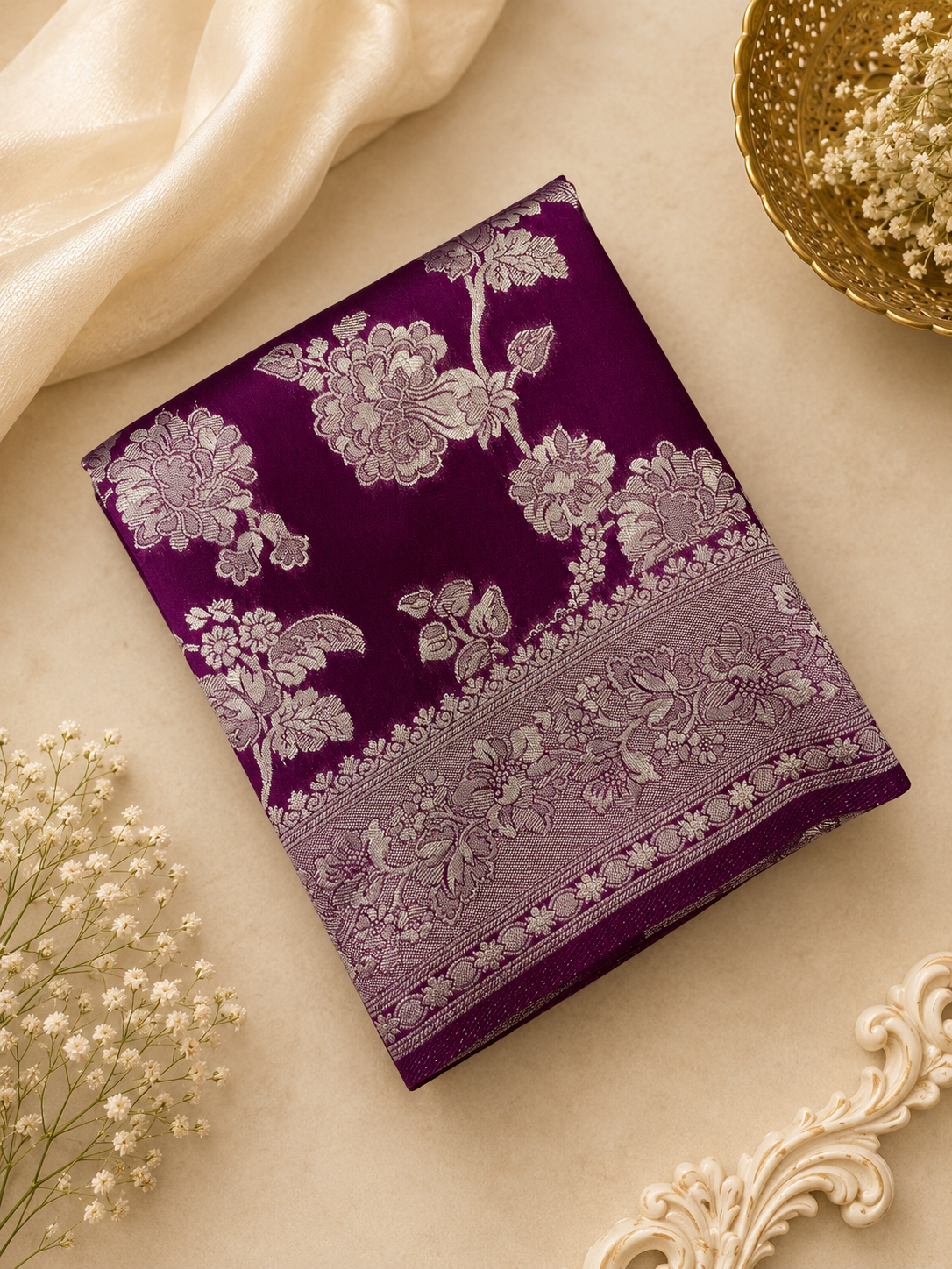 Russian Georgette Saree (wine)