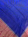 Pure crepe khaddi Banarasi saree- Silk mark certified- Royal Blue
