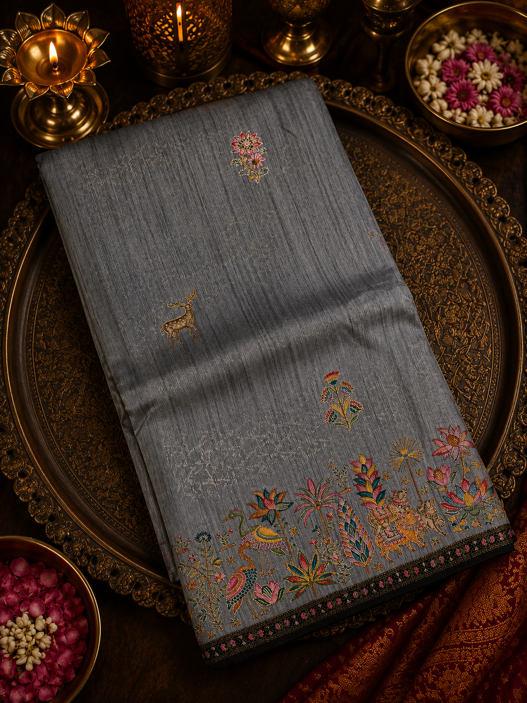 Premium Banarasi Crepe Kalamkari Saree