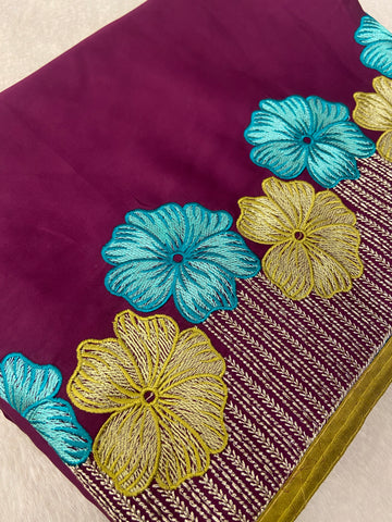Premium Flora Crepe Silk Saree With Embroidery Border