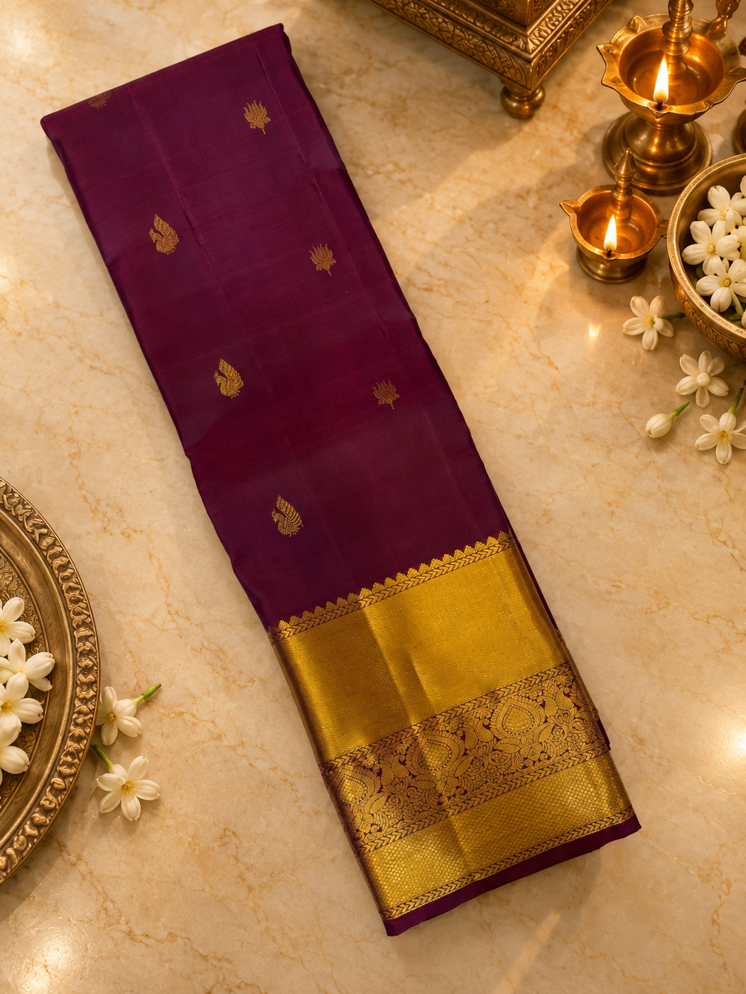 Pure 1G zari handloom Kanjeevaram Silk Saree- Silk mark certified- PS2351