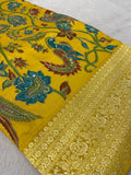 Premium Banarasi Crepe Kalamkari Saree💛