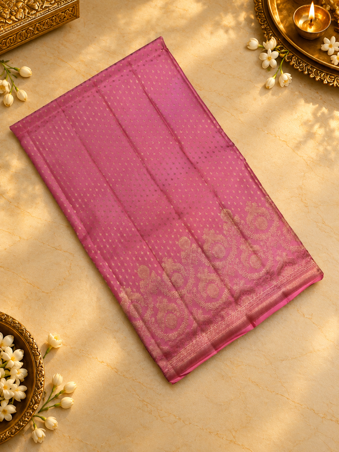 Pure 1G zari handloom Kanjeevaram Silk Saree- Silk mark certified- PS2404 Baby pink