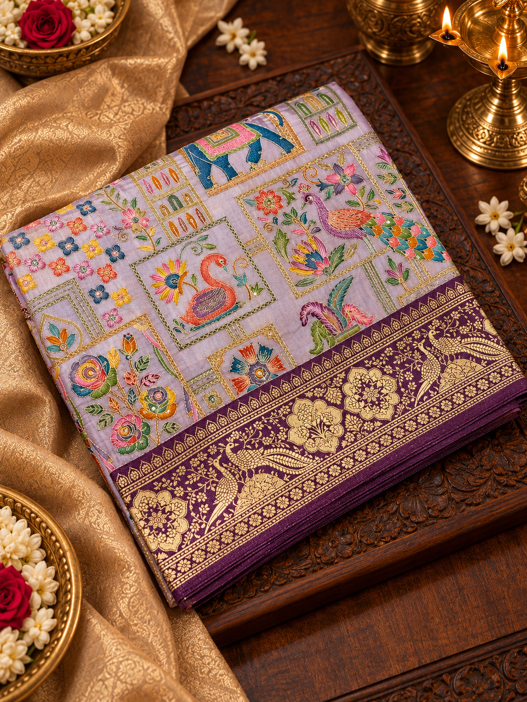 Premium Banarasi Crepe silk Saree With Appliqué Work - 902644