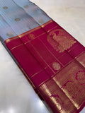 Pure Kanjeevaram Silk Saree- Silk mark certified- PS2371 Grey-Blue dual tone