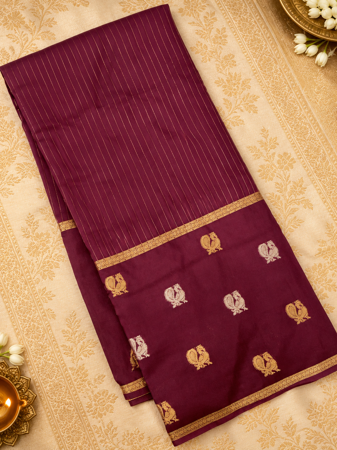 Pure Mix Crepe Mysore Silk Saree(wine) - 902976