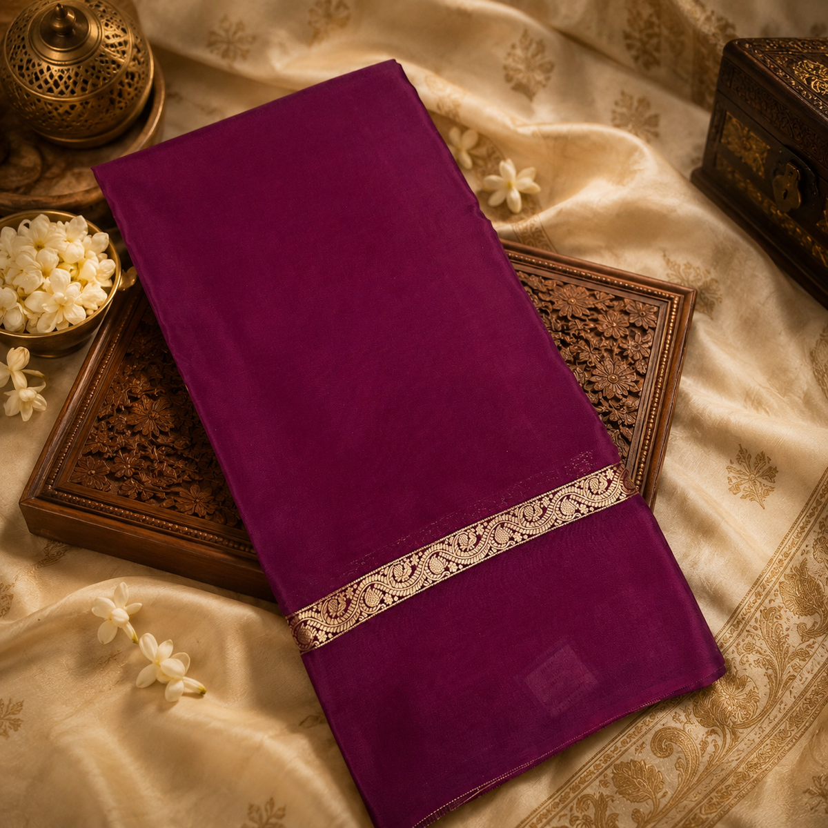 Pure Mix Mysore Crepe Silk Saree- Wine