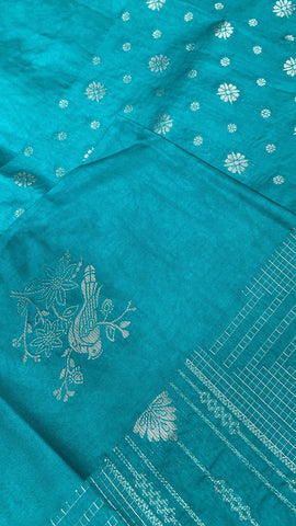 Premium crepe satin silk saree (distemper green)