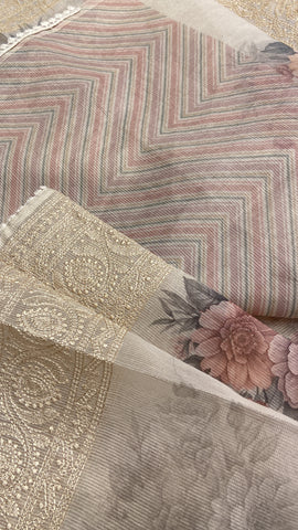 Premium soft digital print embroidered organza