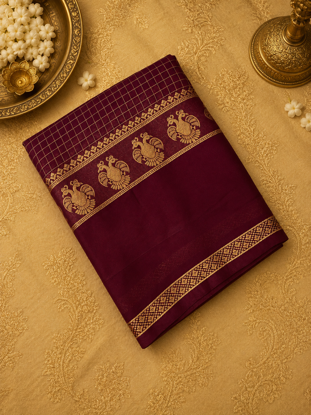 Premium Semi Mysore Silk Saree (Wine)