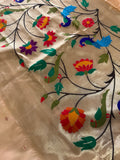 Premium quality semi Paithani silk by Organza- Beige- 902472