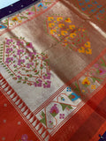 Premium Quality Tussar Saree in Paithani Weaves With Satin Border 💜