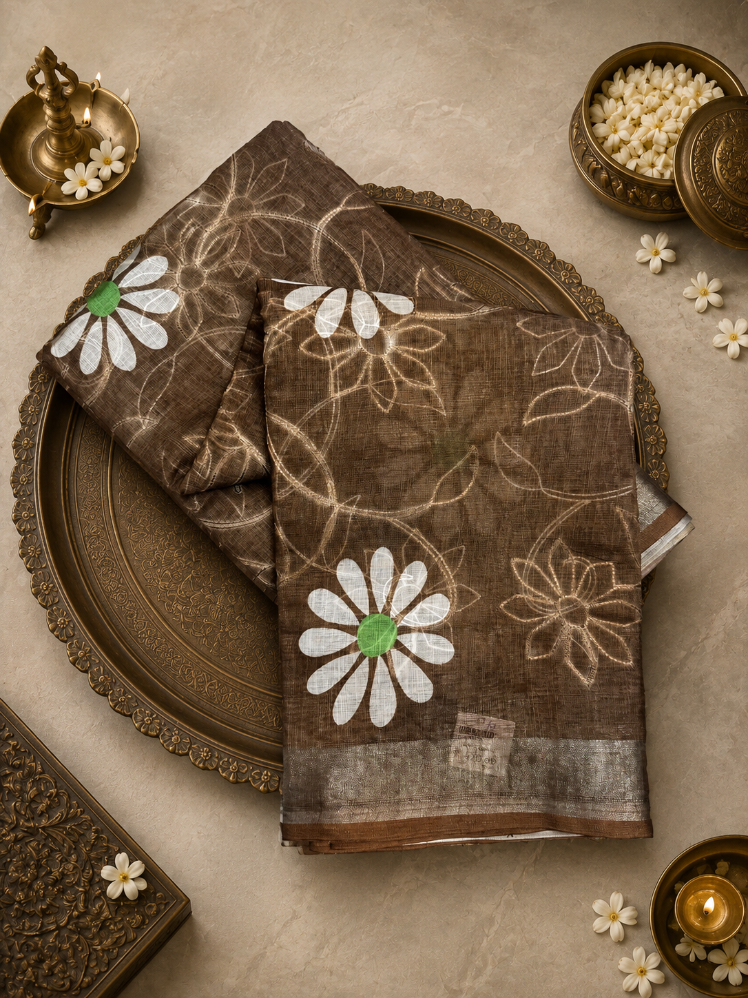 Premium linen tissue embroidery saree