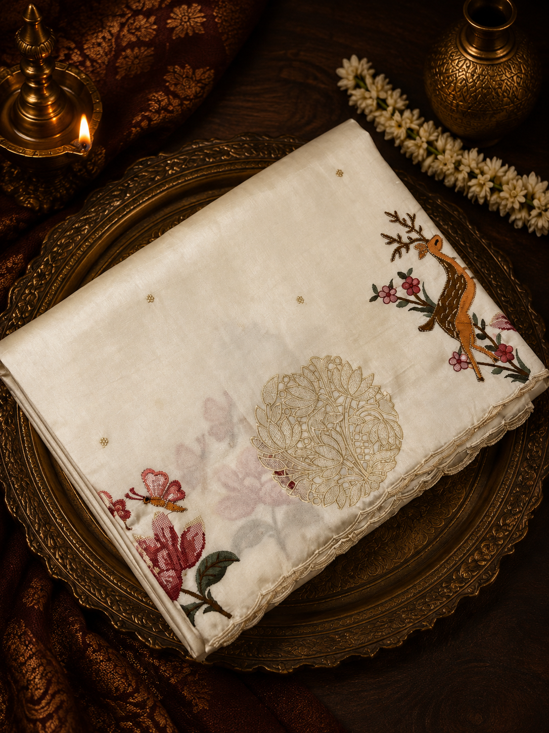 Premium Quality Soft Tussar Saree With Thread Embroidery