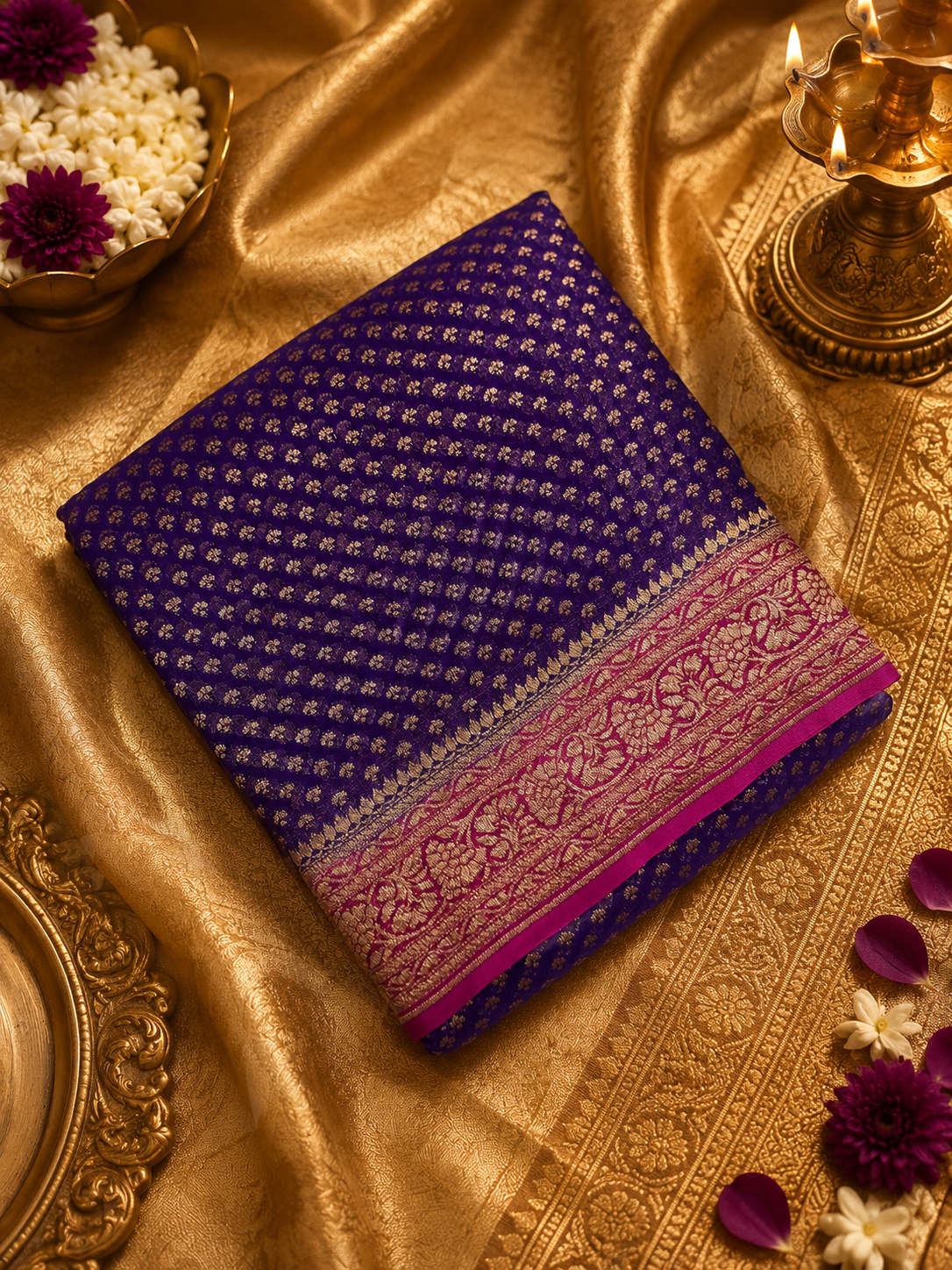 Pure crepe khaddi Banarasi saree- Silk mark certified- Purple