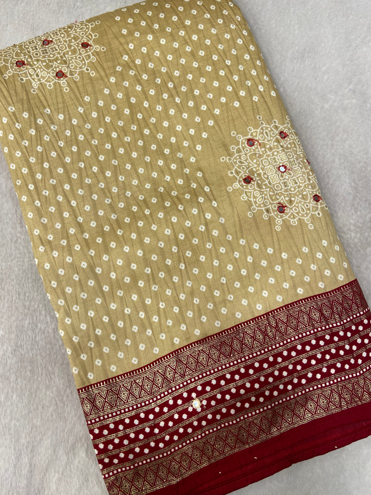 Premium Semi Gajji Modal Silk Saree (Cream)