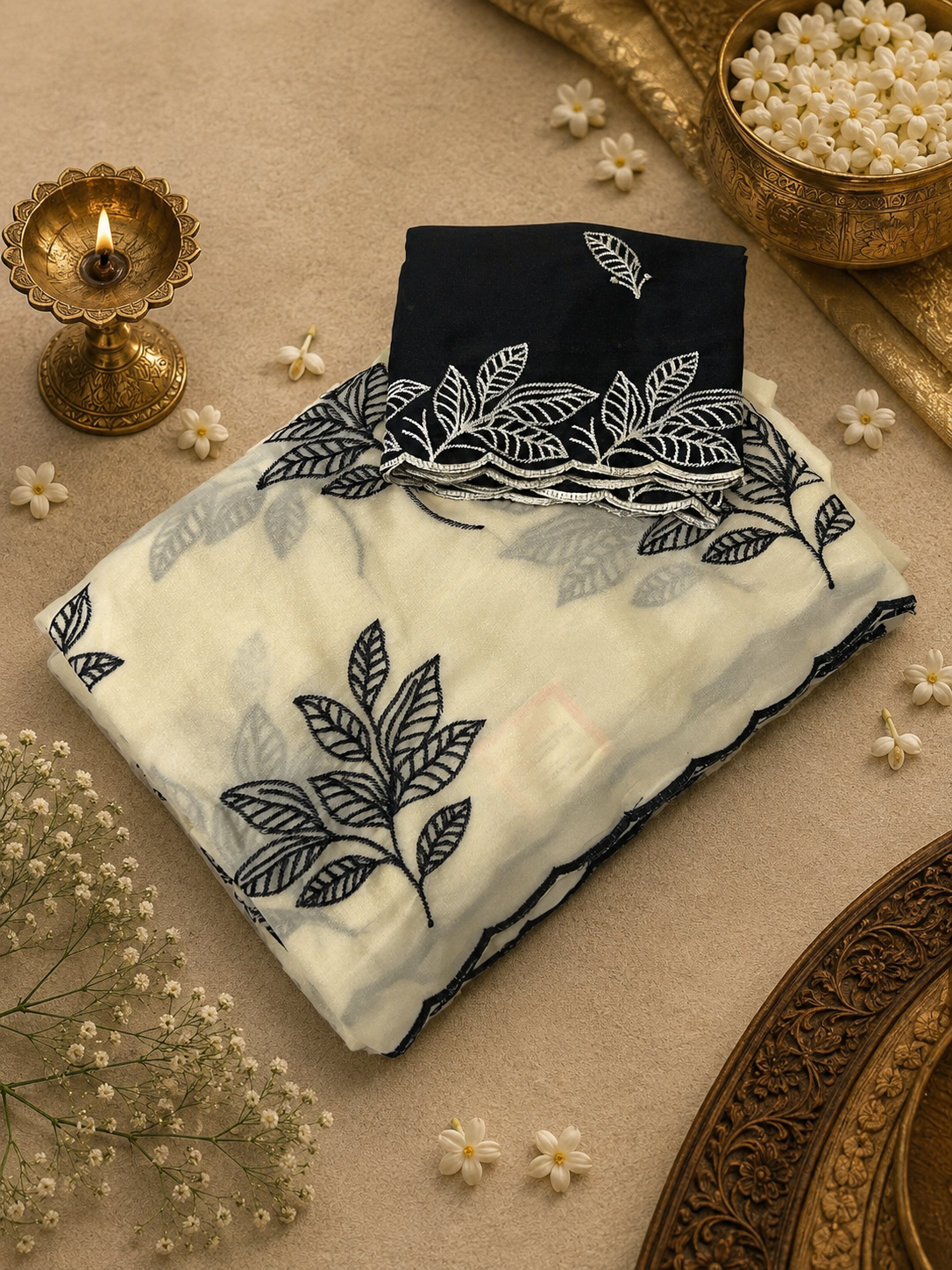 Premium Organza Saree With Embroidery 🦢