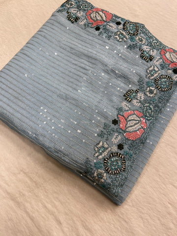 Pure Chinnon Saree with sequence work