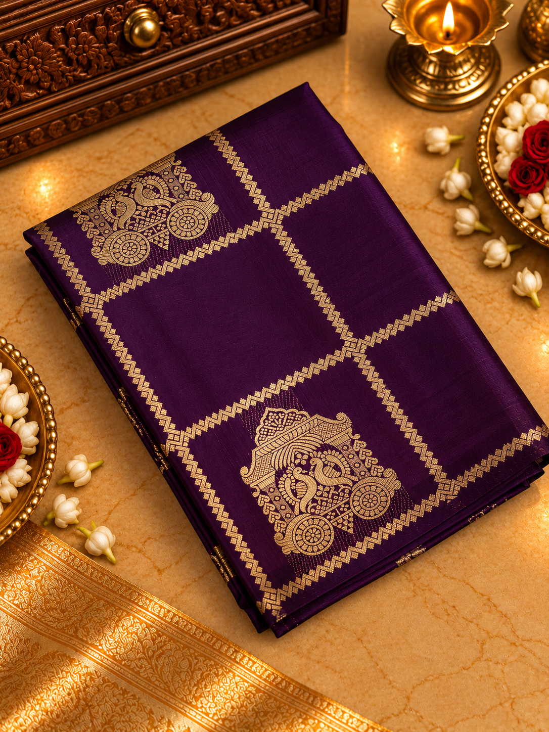 Premium Semi Kanchipuram Silk Saree (Dark)-902504