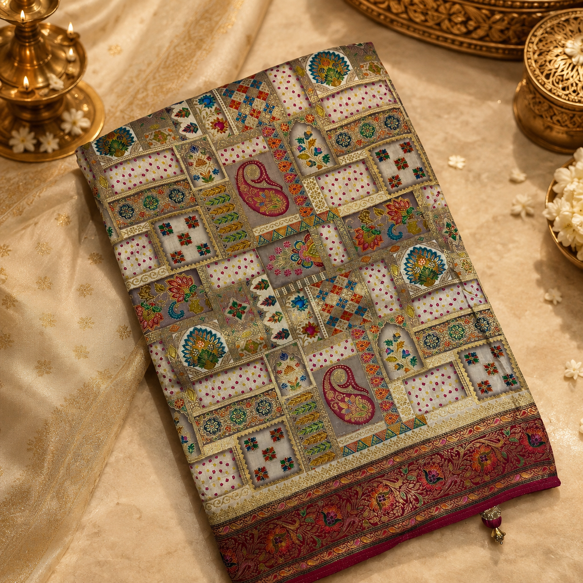 Premium Banarasi Crepe Kalamkari Saree