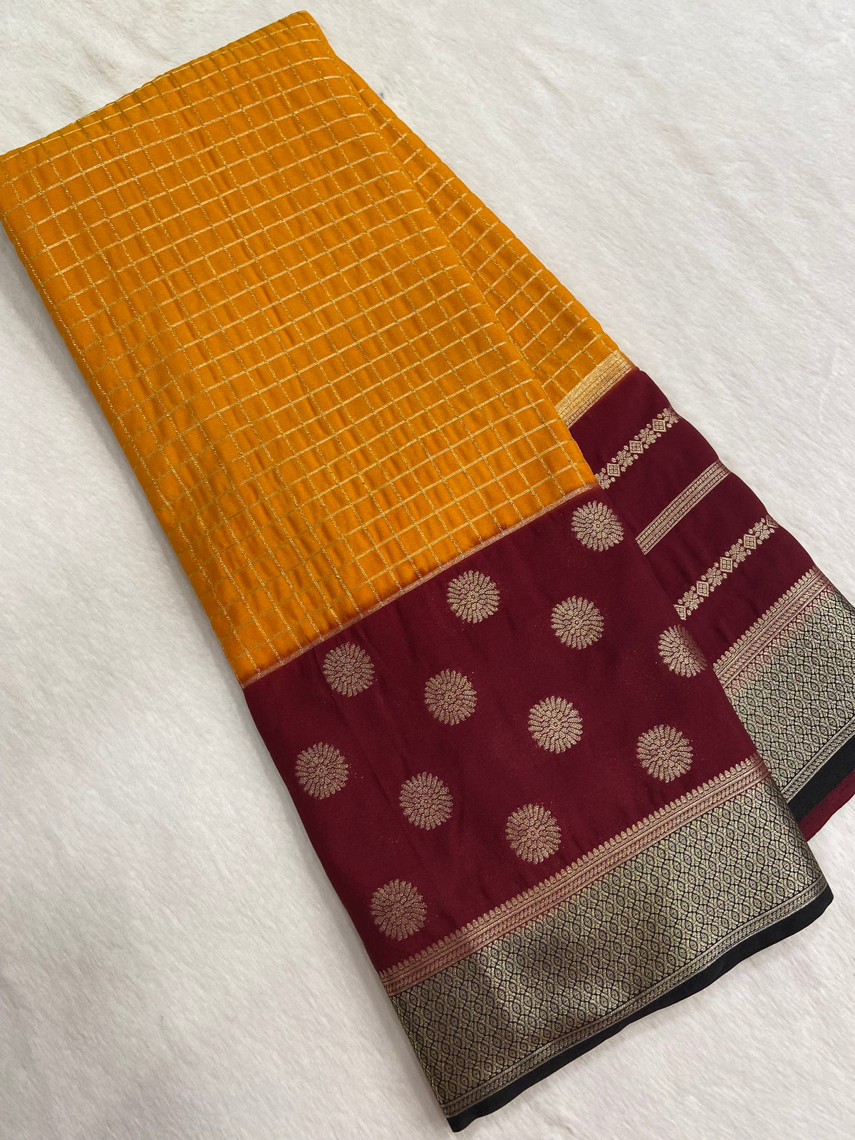 Half mix Crepe Semi Mysore Silk Saree