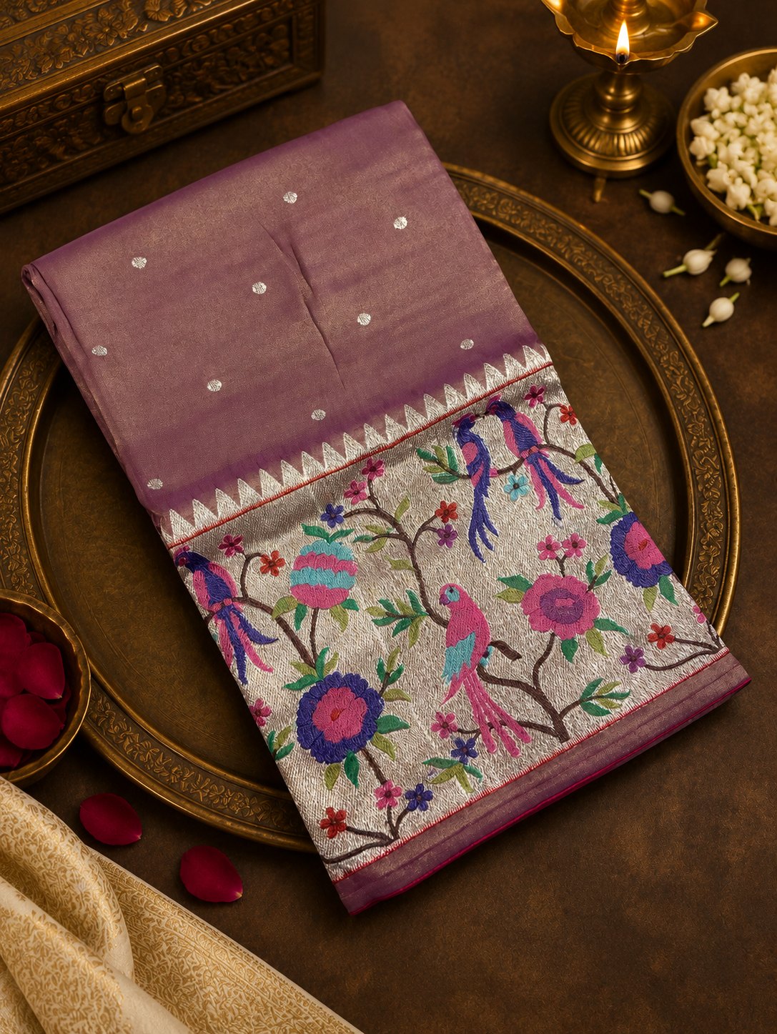 Pure Tissue Organza With Paithani Border - 901996