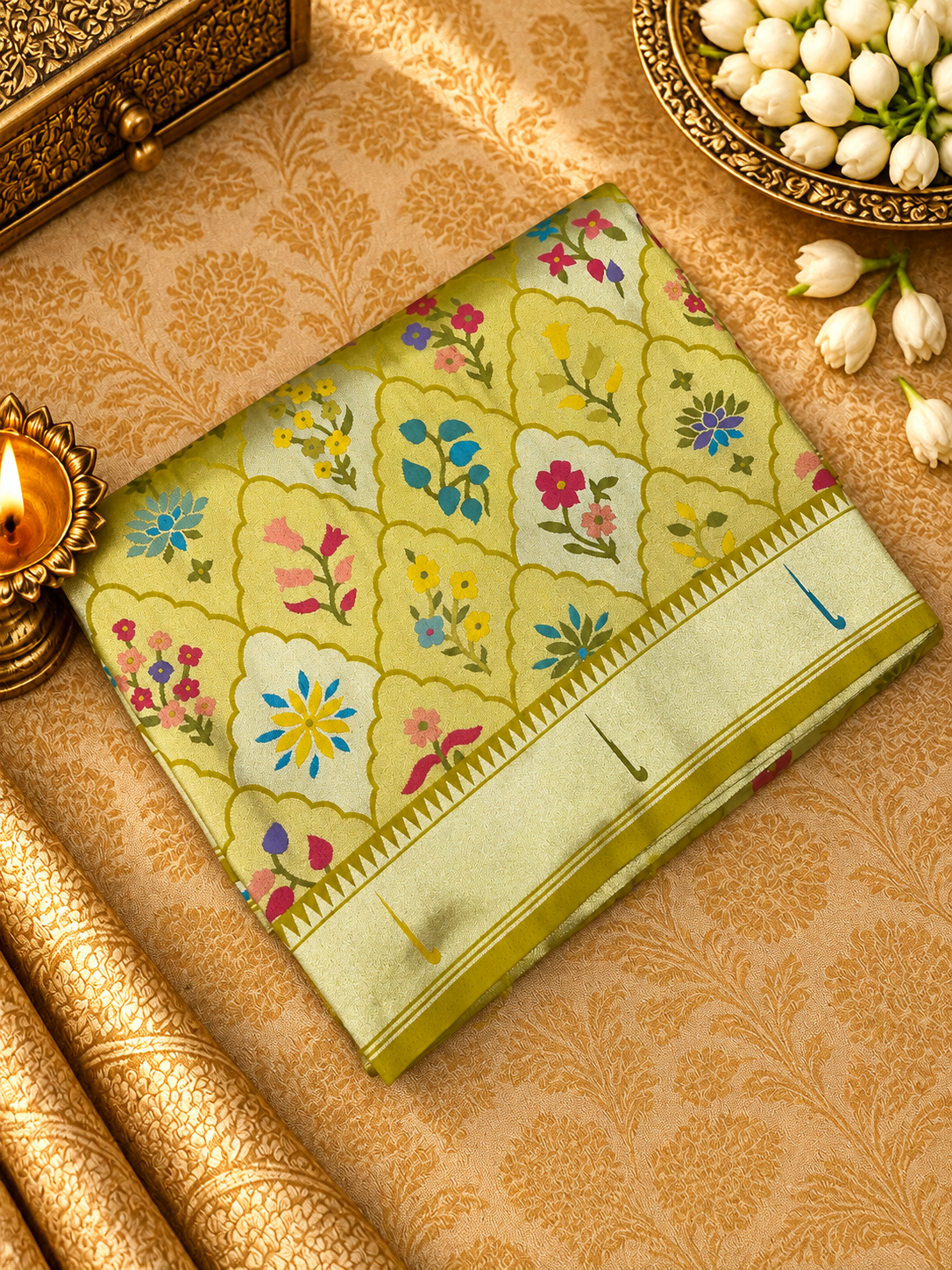 Premium Quality Tissue crepe silk in Paithani - 902691