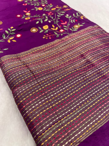 Premium Chanderi With Kaatha Work Saree ✨