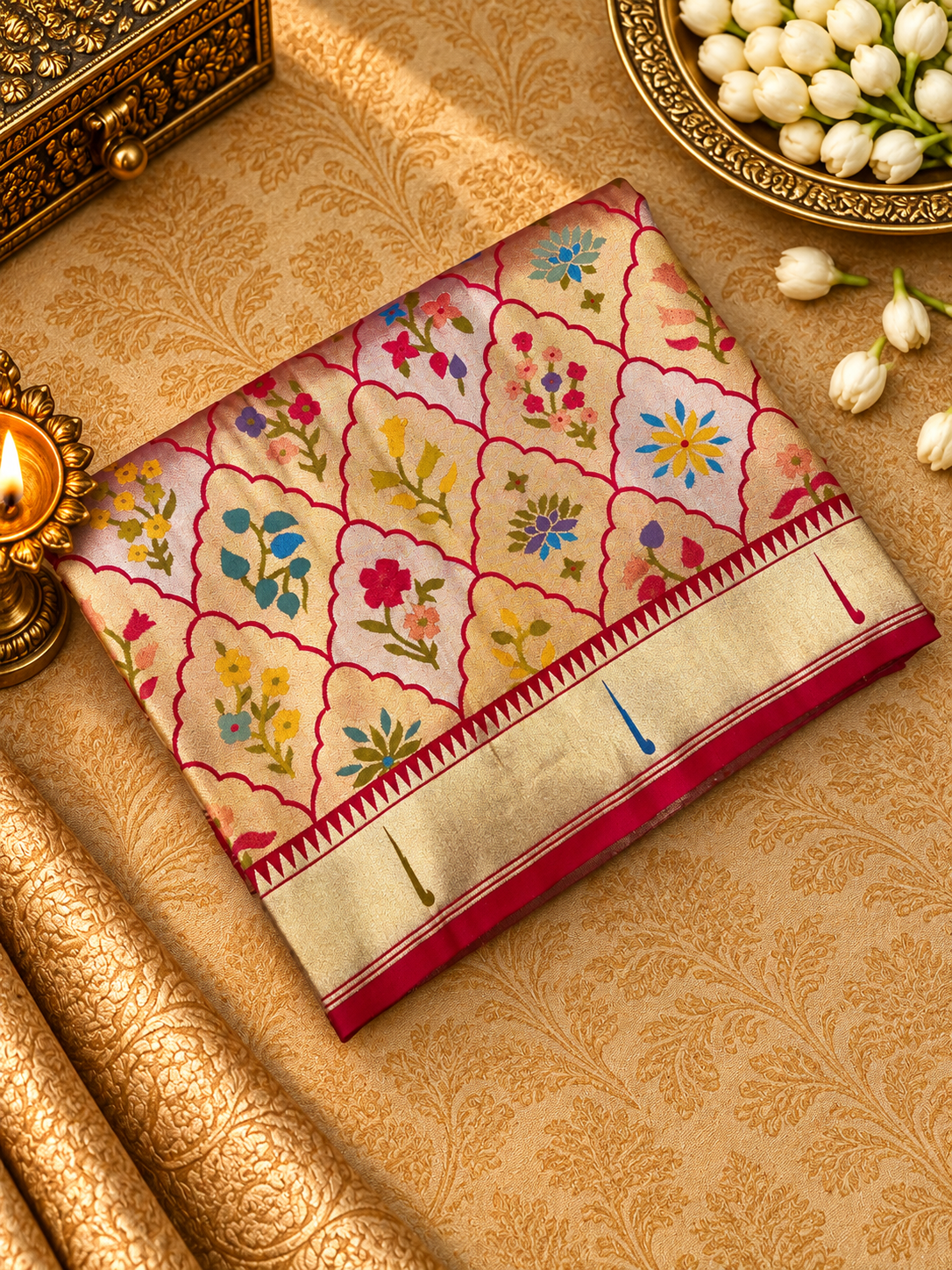 Premium Quality Tissue crepe silk in Paithani - 902691