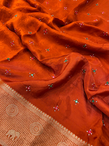 Pure crepe chinnon saree with cutdana work